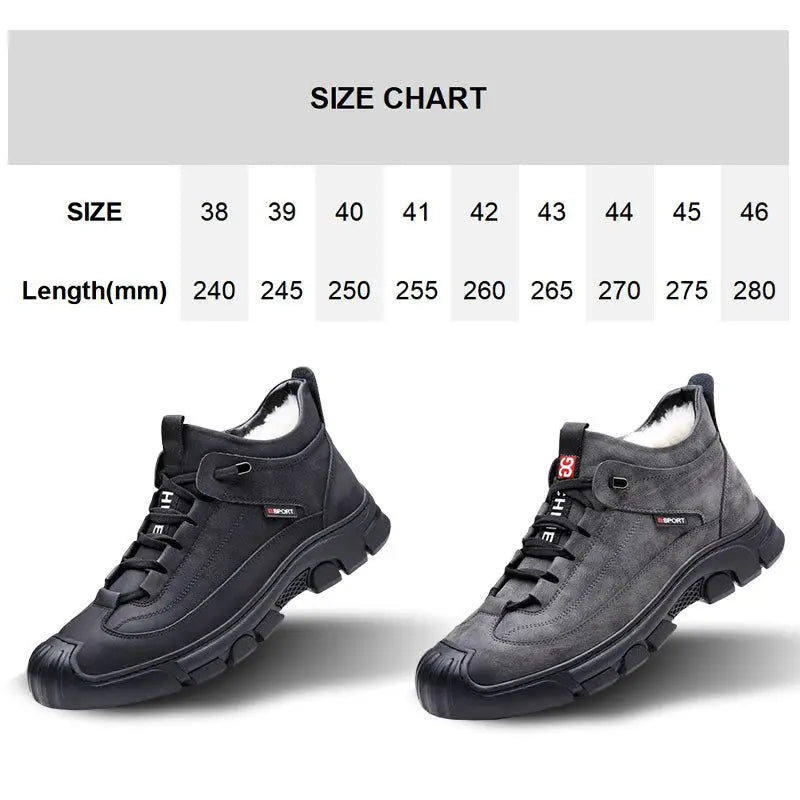 Winter Warmth Snow Men Shoes Outdoor Genuine Leather Mens Casual Sneakers High Top Lace Wool Plush Short Men Boots Fashion