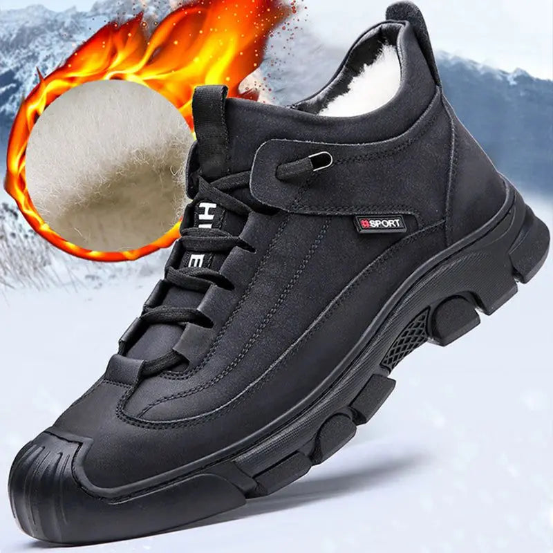 Winter Warmth Snow Men Shoes Outdoor Genuine Leather Mens Casual Sneakers High Top Lace Wool Plush Short Men Boots Fashion