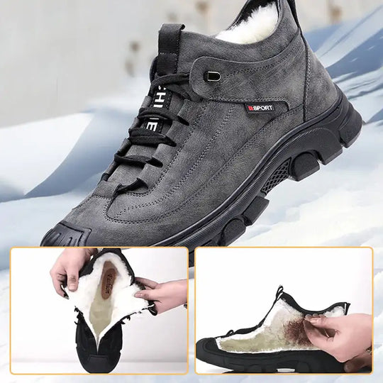 Winter Warmth Snow Men Shoes Outdoor Genuine Leather Mens Casual Sneakers High Top Lace Wool Plush Short Men Boots Fashion